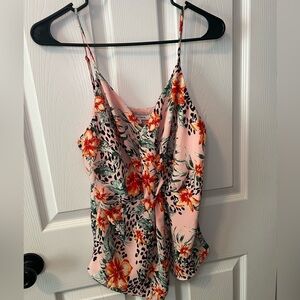 Floral Print Women's Top - Pink and Orange